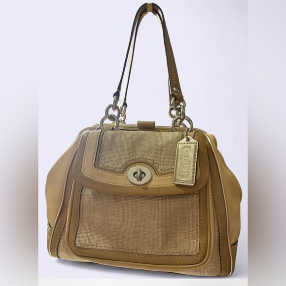 Coach Handbags - Coach Bonnie Frame Lady Bag Straw and Tan Leather Handbag 2008